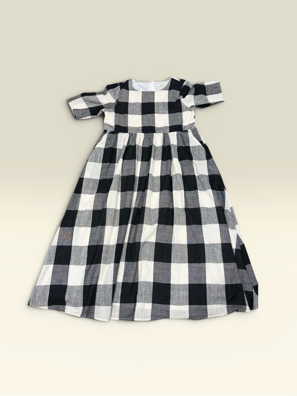 Roolee Black & White Gingham Check Short Sleeve Cotton Blend Midi Dress Size L - Picture 2 of 15